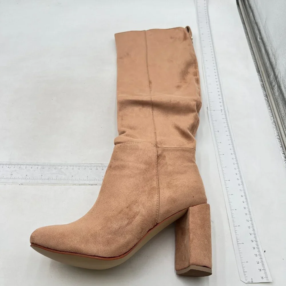 Nude Over The Knee Chunky High Heels Stretch Thigh High Long Boot Winter Warm